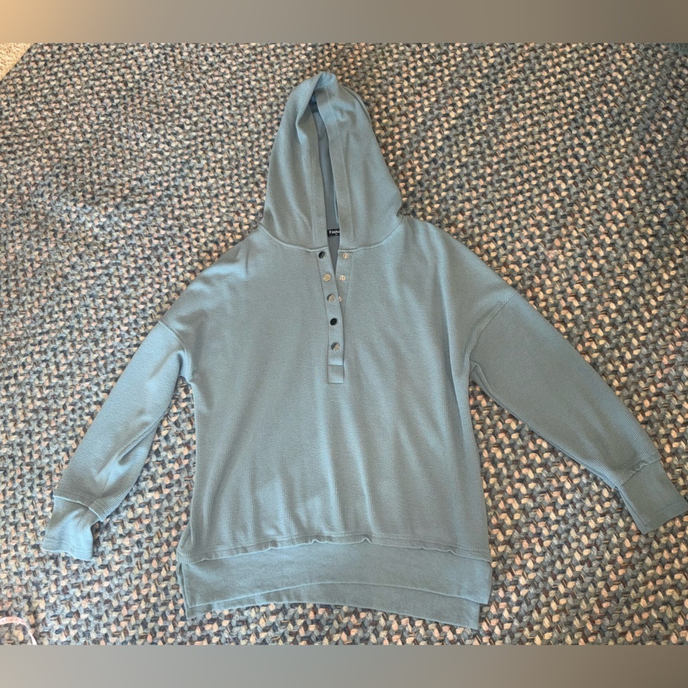 Women's Teal Button-Up Ribbed Hoodie sz M - Picture 4 of 8